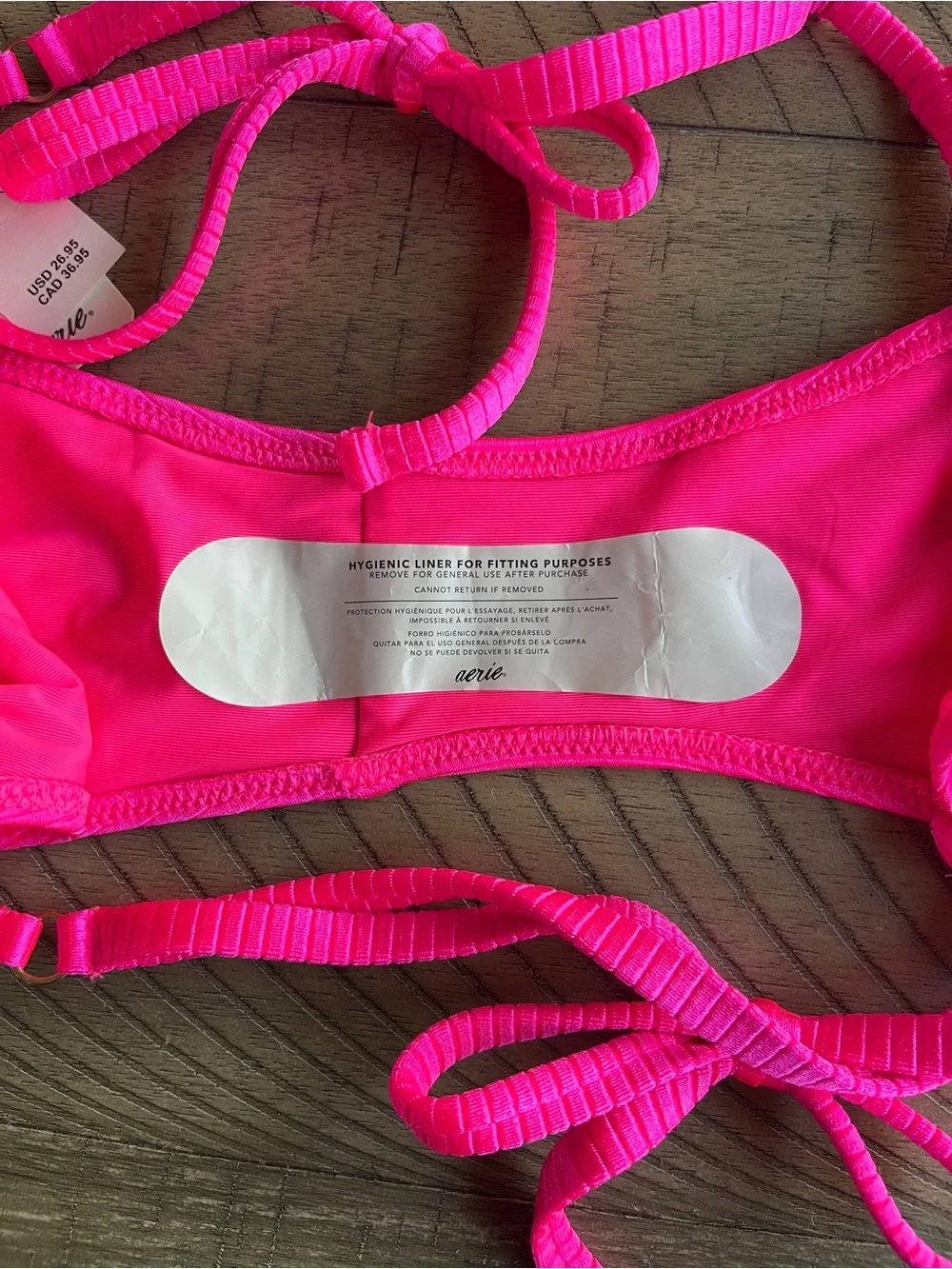 NWT Aerie Ribbed Bikini Triangle Top Cheekiest Tie Side Bottoms Large Hot Pink